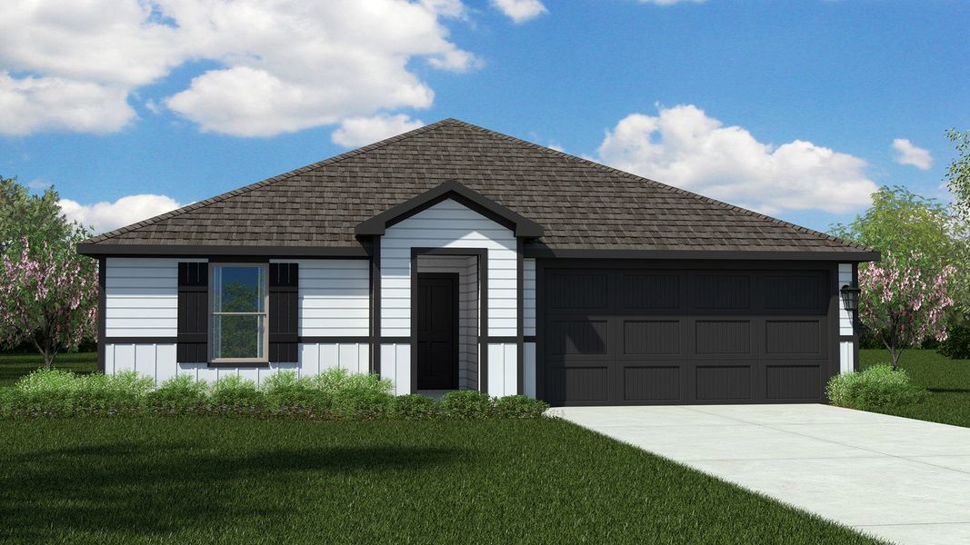 Representative exterior photo of a completed home built from the JUSTIN by D.R. Horton in Lonestar at Liberty Trails, Justin, TX (Image 1). Representative exterior photo of a completed home built from the JUSTIN by D.R. Horton in Lonestar at Liberty Trails, Justin, TX (Image 1).