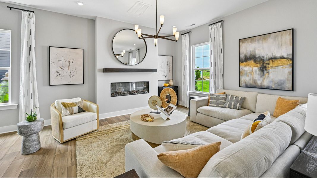 The Westport Plan by DRB Homes in Miller Farm - Living Space with Electric Fireplace The Westport Plan by DRB Homes in Miller Farm - Living Space with Electric Fireplace