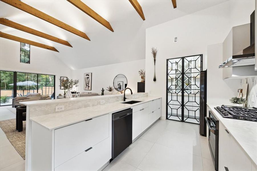 Kitchen overlooks the oversized family room