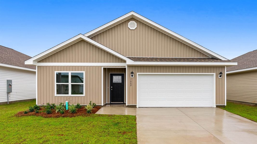 Front exterior of a new home in Liberty, Panama City, FL, highlighting curb appeal (Image 1). Front exterior of a new home in Liberty, Panama City, FL, highlighting curb appeal (Image 1).