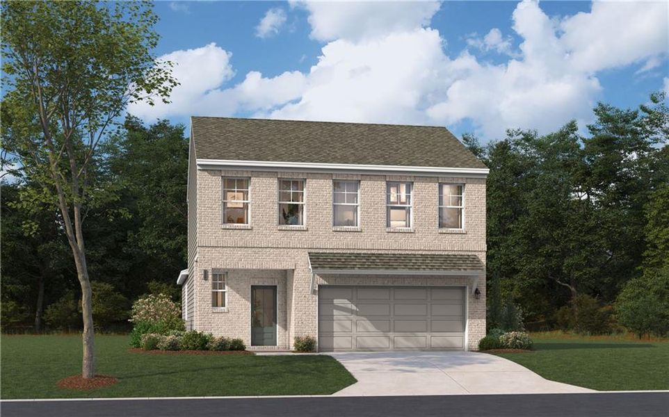 Front exterior of a new home in Annsbury Park, Lilburn, GA, highlighting curb appeal (Image 1).