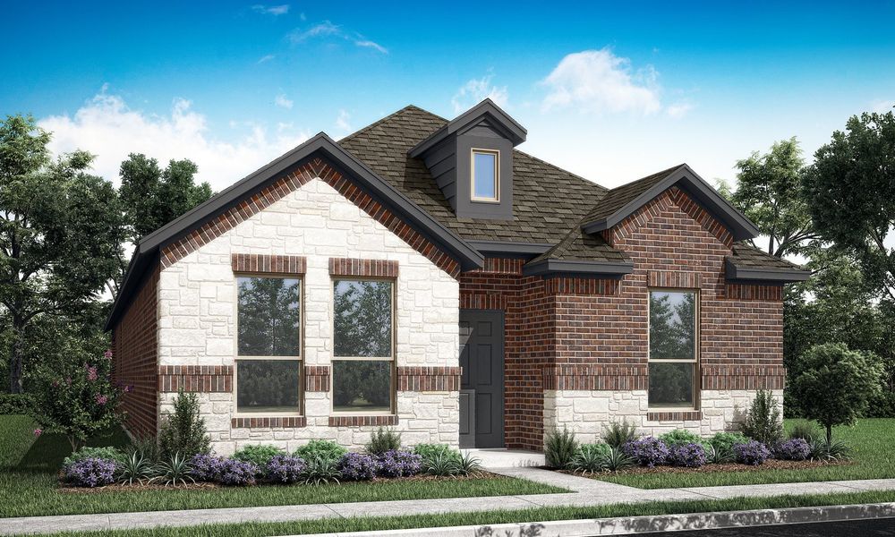 Representative exterior photo of a completed home built from the Interlude by Impression Homes in Redden Farms – Active Adult, Midlothian, TX (Image 6). Representative exterior photo of a completed home built from the Interlude by Impression Homes in Redden Farms – Active Adult, Midlothian, TX (Image 6).