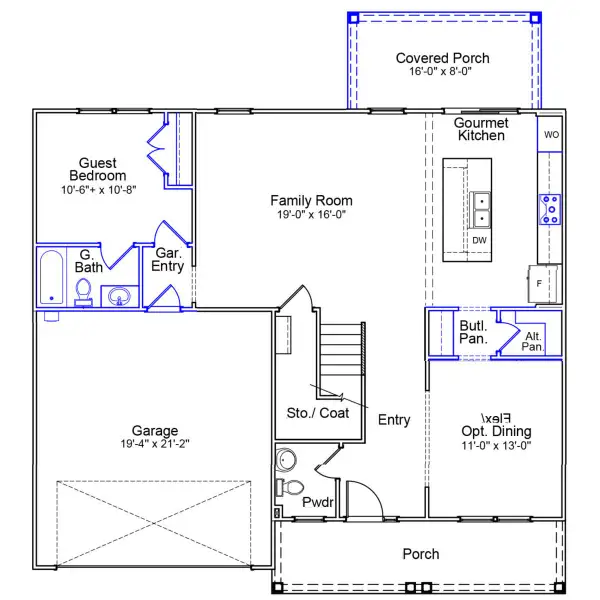 2D floor plan layout of this home in Indigo at Abbey Preserve, Wilmington, NC (Image 3).