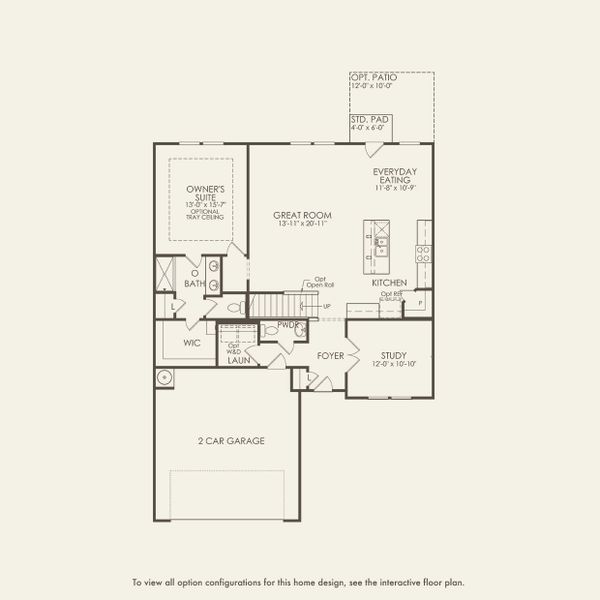 2D floor plan layout for the Hartwell by Pulte Homes in Solserra, Shallotte, NC (Image 4).