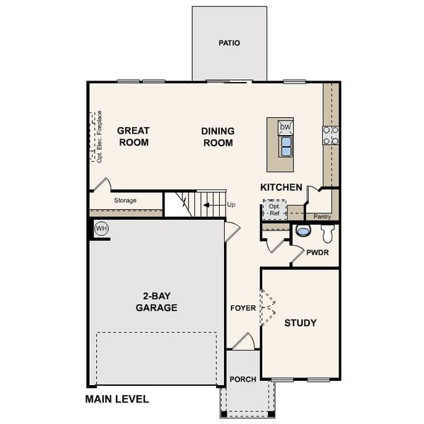 2D floor plan layout for the Woodruff II by Century Communities in Blue Sky Meadows, Monroe, NC (Image 3).