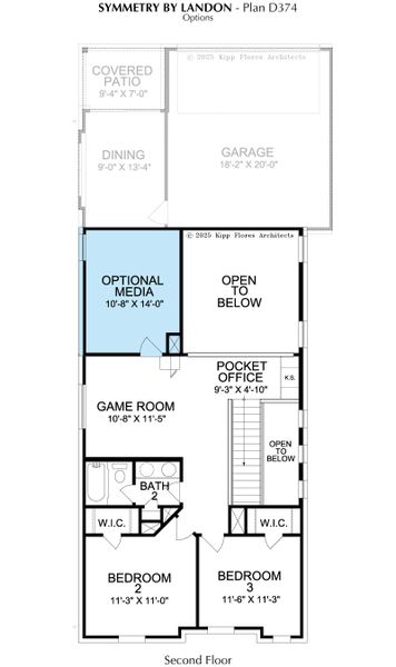 2D floor plan layout for the Symmetry D374 by Landon Homes in Lexington Frisco, Frisco, TX (Image 5).