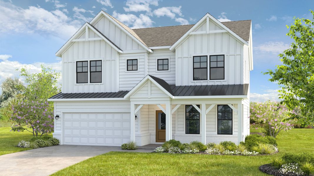 Representative exterior photo of a completed home built from the Kirkwood by Taylor Morrison in Stratford Hills, Ball Ground, GA (Image 17). Representative exterior photo of a completed home built from the Kirkwood by Taylor Morrison in Stratford Hills, Ball Ground, GA (Image 17).