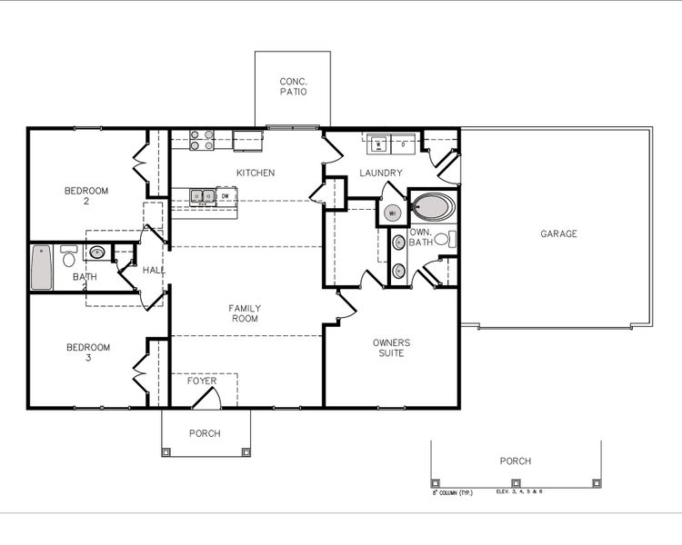 2D floor plan layout for the Shelby by Hurricane Builders in Amber Hill, West Columbia, SC (Image 2).