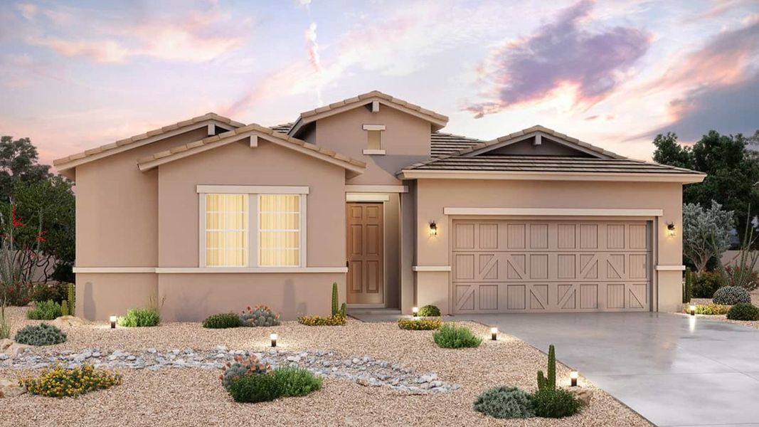 Representative exterior photo of a completed home built from the Jade by Brightland Homes in Mirada Crossing, Goodyear, AZ (Image 2). Representative exterior photo of a completed home built from the Jade by Brightland Homes in Mirada Crossing, Goodyear, AZ (Image 2).