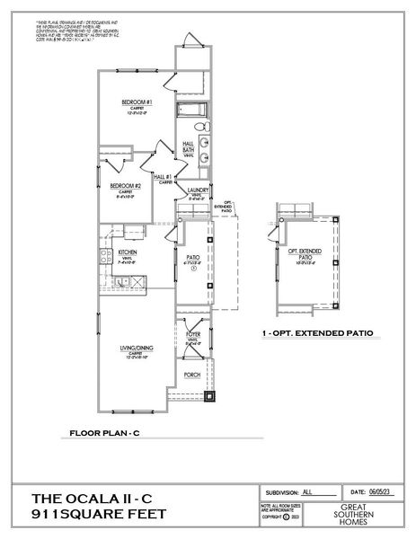 2D floor plan layout for the Ocala II by Great Southern Homes in White Oak Estates, Conway, SC (Image 4).