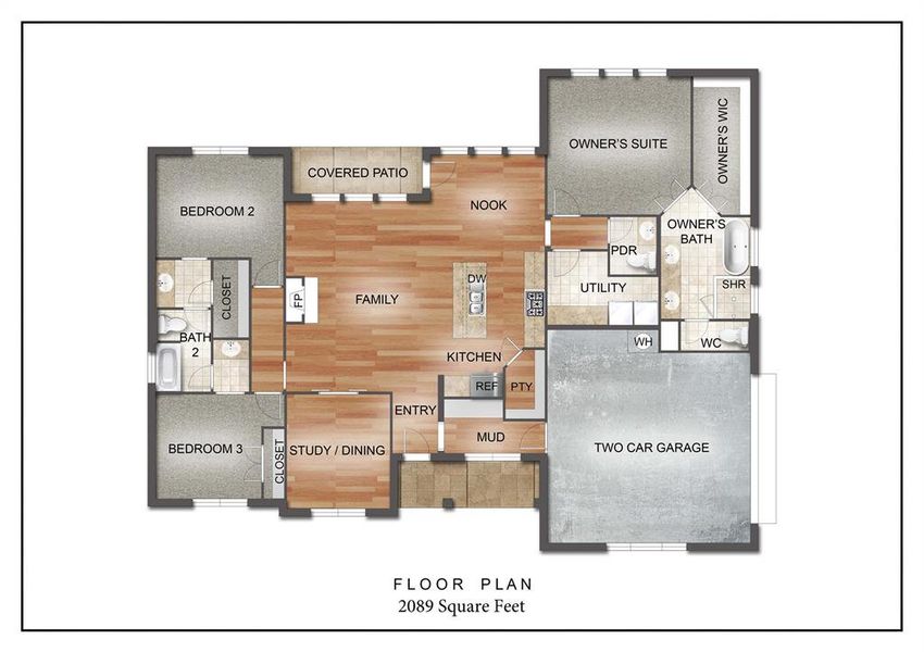 2D floor plan layout of this home in Whispering Winds, Springtown, TX (Image 2).