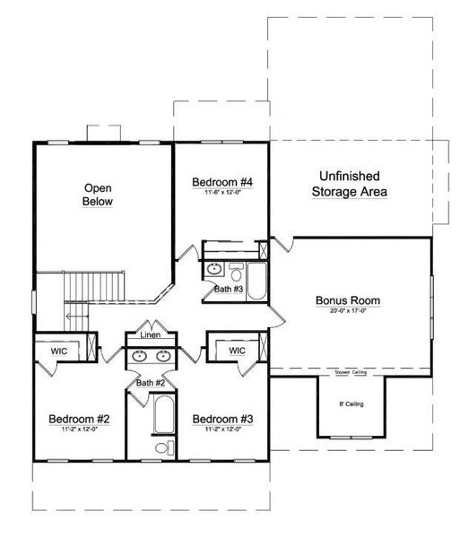 2D floor plan layout for the Hillcrest by Niblock Homes in Red Hill, Concord, NC (Image 4).