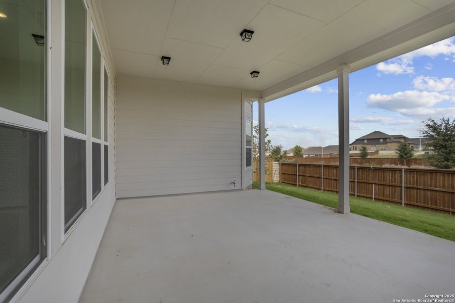 Exterior details and patio area of a home in Homestead 75', Schertz (Image 21).