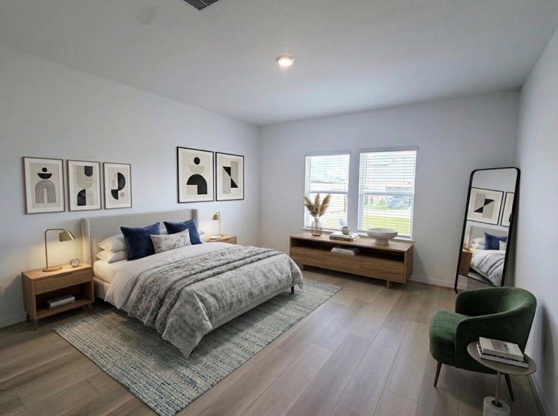 Virtually staged primary suite on 1/F