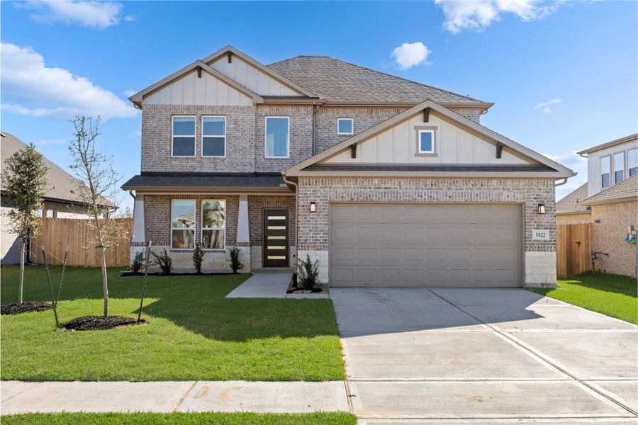 Front exterior of a new home in , Manvel, TX, highlighting curb appeal (Image 18).
