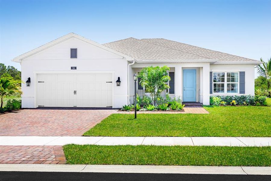 Representative exterior photo of a completed home built from the Peterson Cove by Ryan Homes in Brooks Landing, Titusville, FL (Image 1).