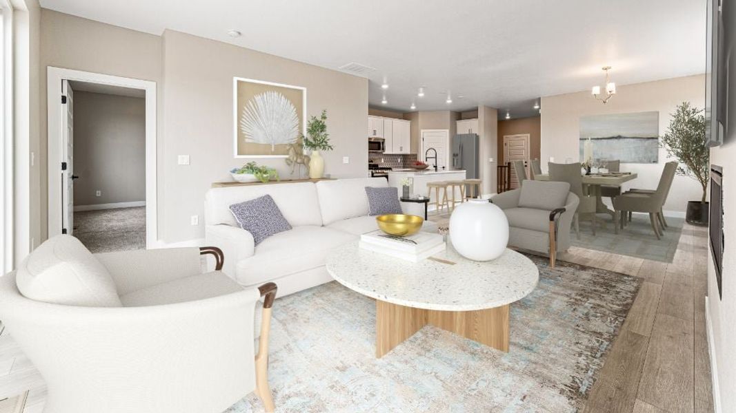 Representative furnished interior of a home built from the Pike by Taylor Morrison in The Aurora Highlands Town Collection, Aurora (Image 6).