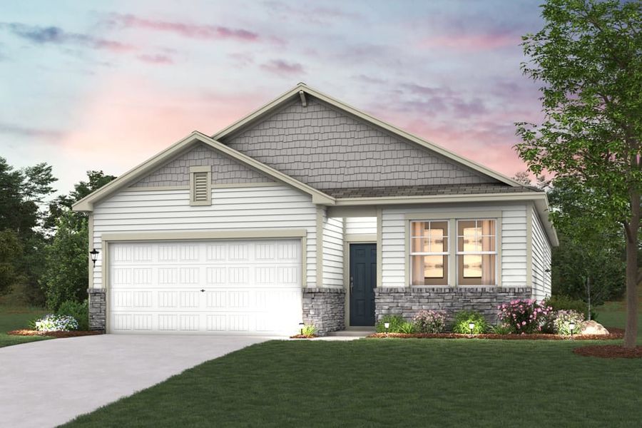 Front exterior of a new home in Meadow Creek Village, Locust, NC, highlighting curb appeal (Image 1). Front exterior of a new home in Meadow Creek Village, Locust, NC, highlighting curb appeal (Image 1).