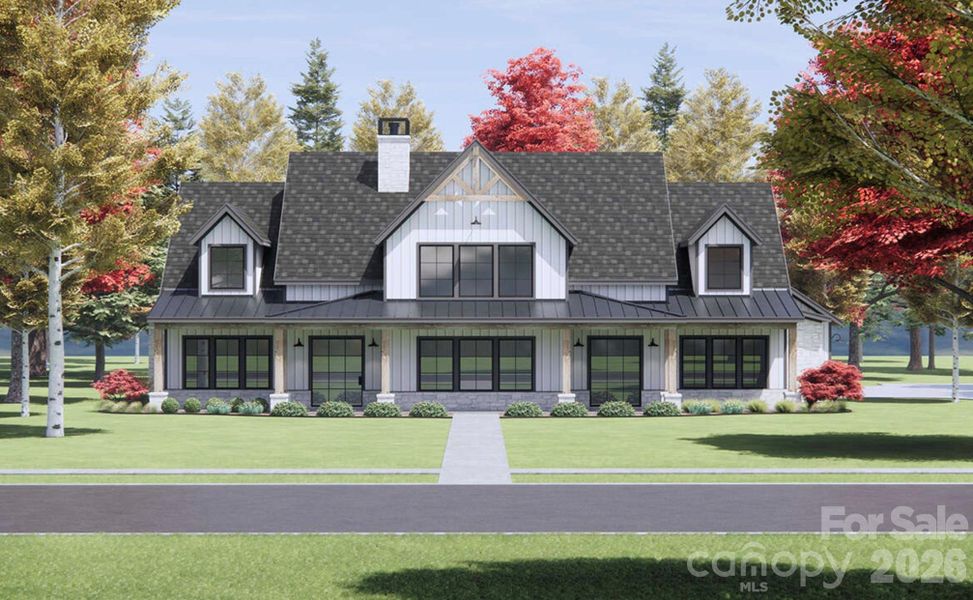 Proposed 2-story modern farmhouse features a symmetrical facade with clean lines and a welcoming, classic aesthetic. Proposed 2-story modern farmhouse features a symmetrical facade with clean lines and a welcoming, classic aesthetic.
