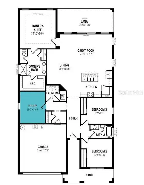 2D floor plan layout of this home in Pasadena Ridge Master, Zephyrhills, FL (Image 3).