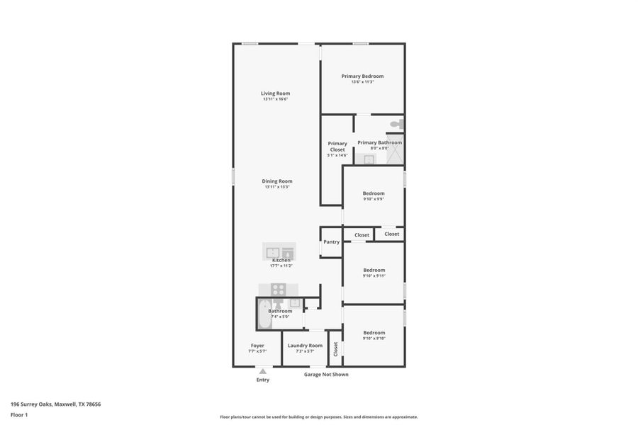 2D floor plan layout of this home in Sunset Oaks, Maxwell, TX (Image 4).