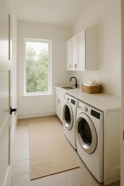 Laundry area with cabinet space, light tile patterned floors, and washer and clothes dryer Laundry area with cabinet space, light tile patterned floors, and washer and clothes dryer