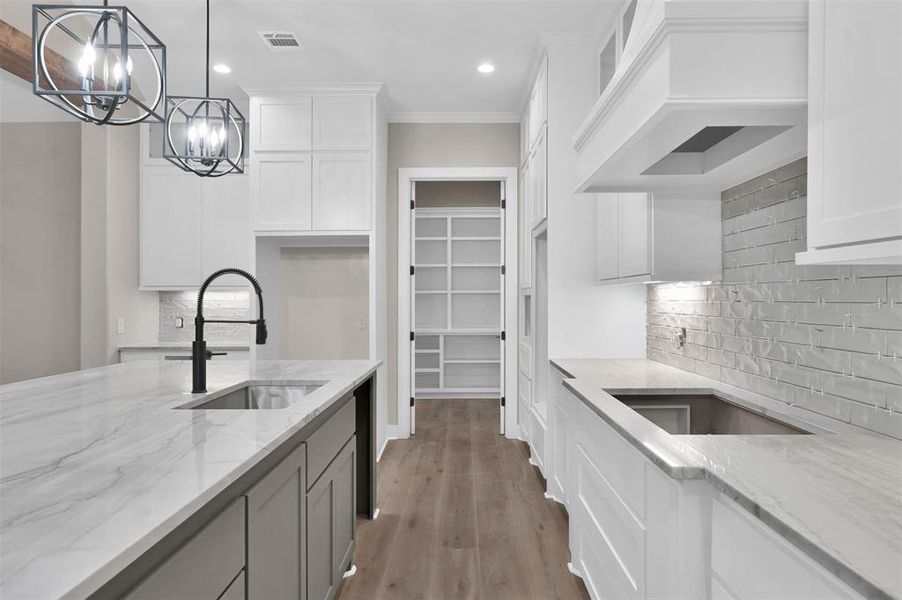 A galley view into your walk-in pantry