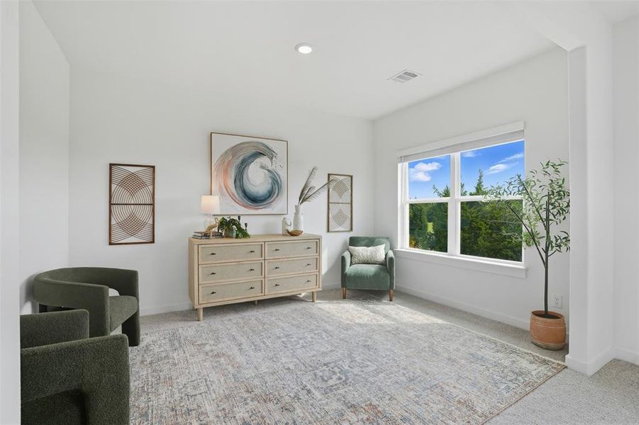 Sitting room featuring carpet and recessed lighting Sitting room featuring carpet and recessed lighting