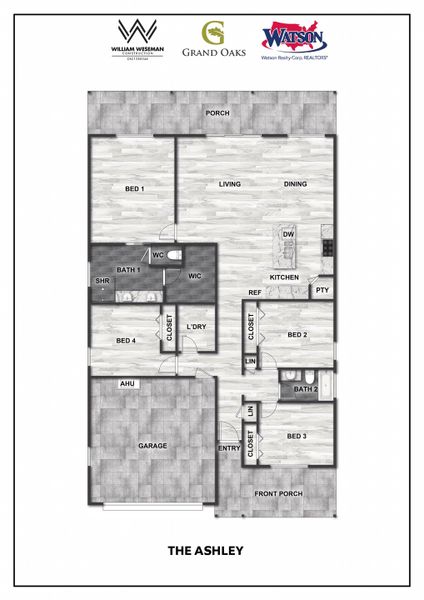 2D floor plan layout for the Ashley by William Weseman Construction in Grand Oaks, Gainesville, FL (Image 3).