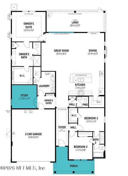2D floor plan layout of this home in RiverTown, St. Johns, FL (Image 4).