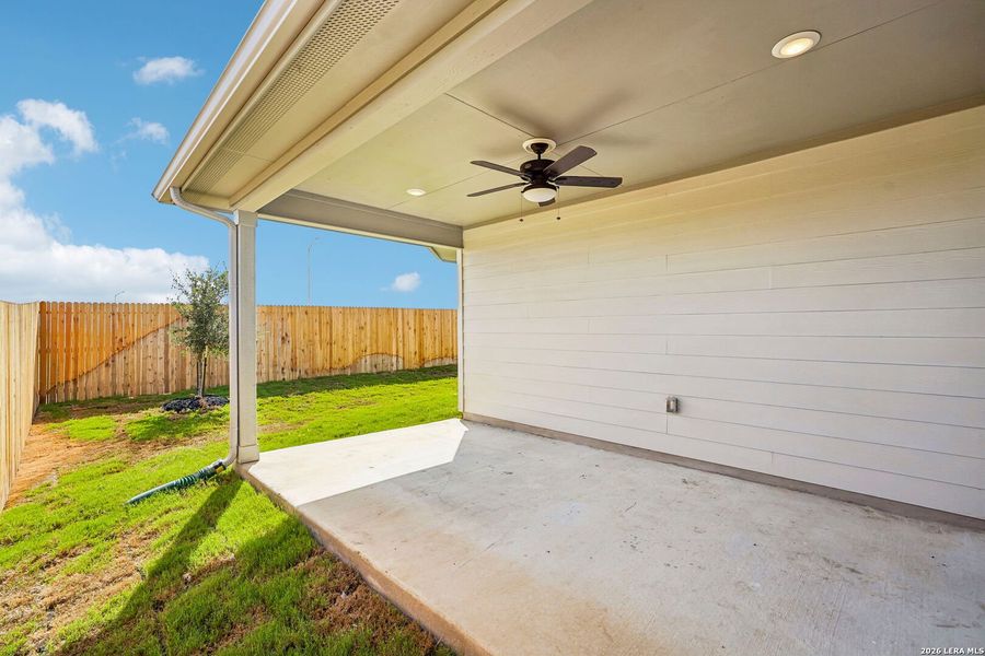 Exterior details and patio area of a home in Legendary Trails - Premier Series, Cibolo (Image 26). Exterior details and patio area of a home in Legendary Trails - Premier Series, Cibolo (Image 26).