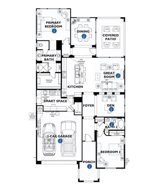 2D floor plan layout of this home in Trilogy® at Verde River™, Rio Verde, AZ (Image 5).