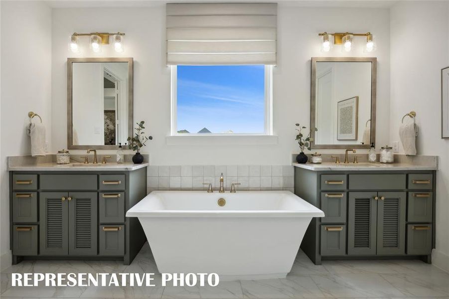 Owner's bath designed to provide a spa like experience every day are yours to be had in Cross Creek Meadows!  REPRESENTATIVE PHOTO