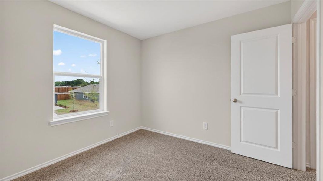 Neutral-toned room featuring a double-hung window, white trim throughout, and plush carpet flooring