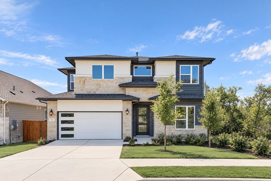 Front exterior of a new home in Silverleaf, Cedar Creek, TX, highlighting curb appeal (Image 22). Front exterior of a new home in Silverleaf, Cedar Creek, TX, highlighting curb appeal (Image 22).
