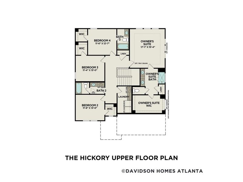 2D floor plan layout for the The Hickory B by Davidson Homes LLC in Melody Lakeside Estates, Buford, GA (Image 4).