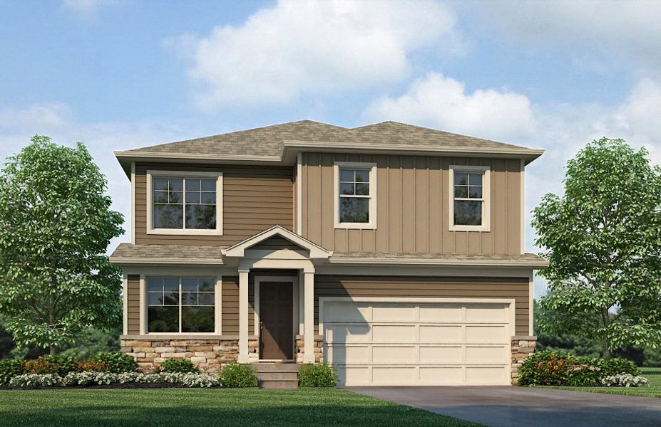 Representative exterior photo of a completed home built from the Bellamy by D.R. Horton in Brighton Crossing, Brighton, CO (Image 20).