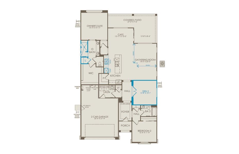 2D floor plan layout of this home in Del Webb at Rocking K, Tucson, AZ (Image 3).