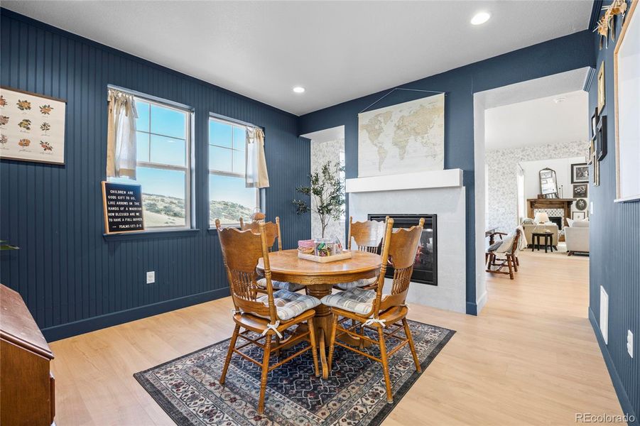Hearth room just adjacent from kitchen and dining area
