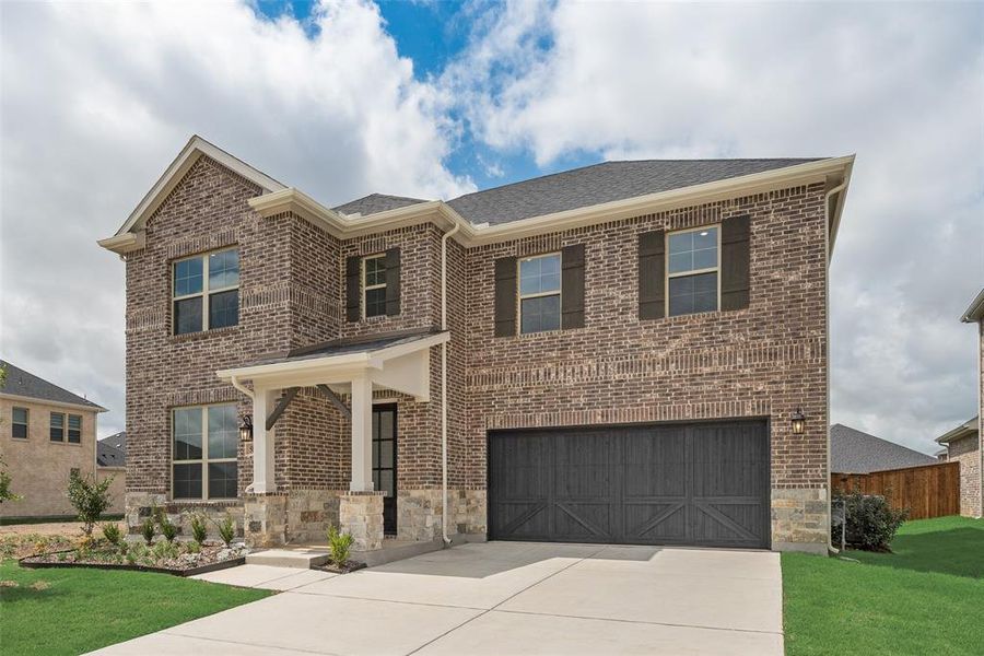 Front exterior of a new home in Sutton Fields, Celina, TX, highlighting curb appeal (Image 16).