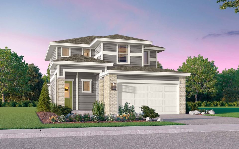 Front exterior of a new home in Easton Park, Austin, TX, highlighting curb appeal (Image 1). Front exterior of a new home in Easton Park, Austin, TX, highlighting curb appeal (Image 1).