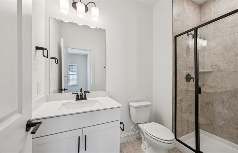 Upgraded secondary bath with elegant finishes Upgraded secondary bath with elegant finishes