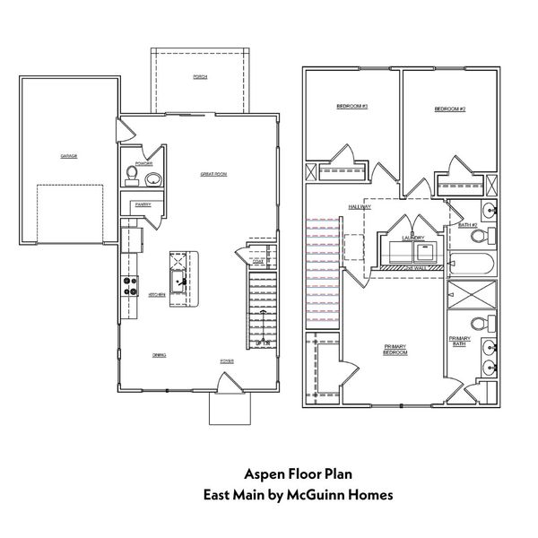2D floor plan layout for the Aspen Single-Family A by McGuinn Homes in East Main, Greenville, SC (Image 5).