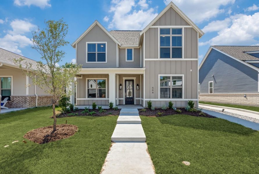 Representative exterior photo of a completed home built from the Logan by Olivia Clarke Homes in Uptown Celina, Celina, TX (Image 4). Representative exterior photo of a completed home built from the Logan by Olivia Clarke Homes in Uptown Celina, Celina, TX (Image 4).