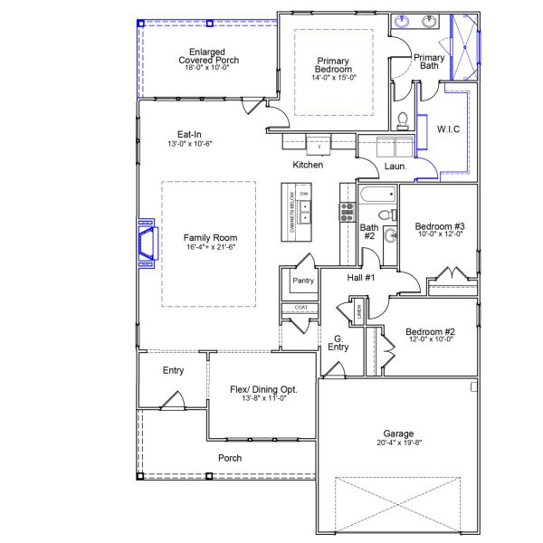 2D floor plan layout of this home in Cottages at Lake Emory, Inman, SC (Image 2).