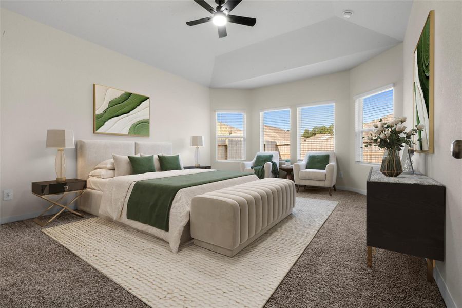 Primary bedroom with tons of natural light-virtually staged