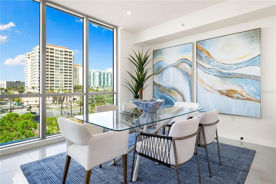 Dining room with views of the bay and downtown