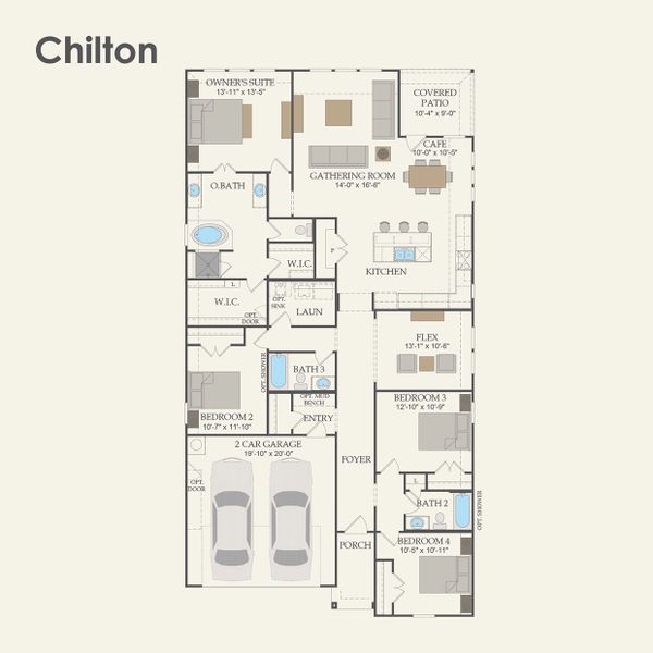 2D floor plan layout for the Chilton by Pulte Homes in Blue Creek Trails, Richmond, TX (Image 3).