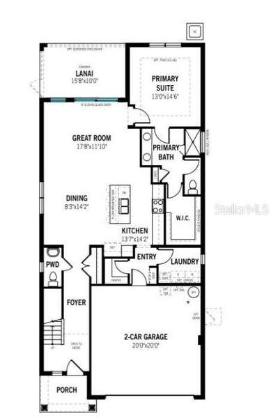 2D floor plan layout of this home in Crosswind Ranch, Parrish, FL (Image 2).
