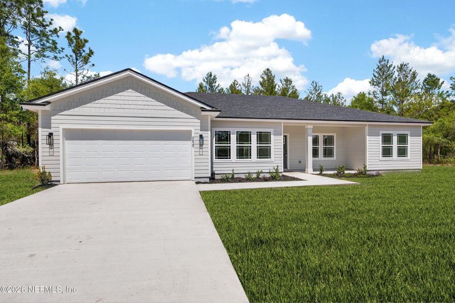 Front exterior of a new home in , Keystone Heights, FL, highlighting curb appeal (Image 2). Front exterior of a new home in , Keystone Heights, FL, highlighting curb appeal (Image 2).